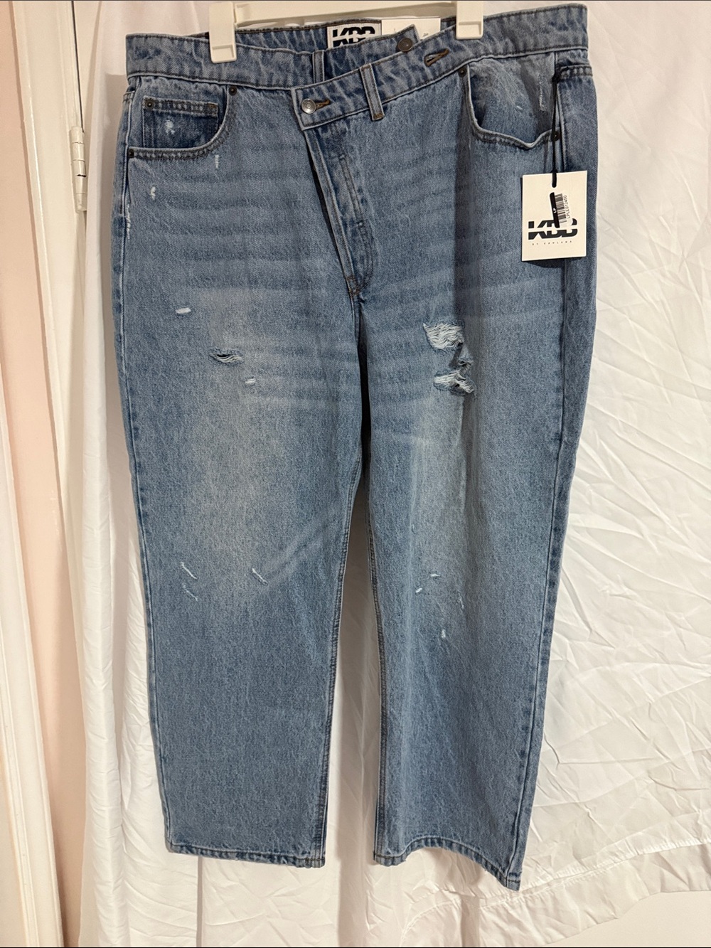 High-Rise Distressed Light Blue Mom Jeans